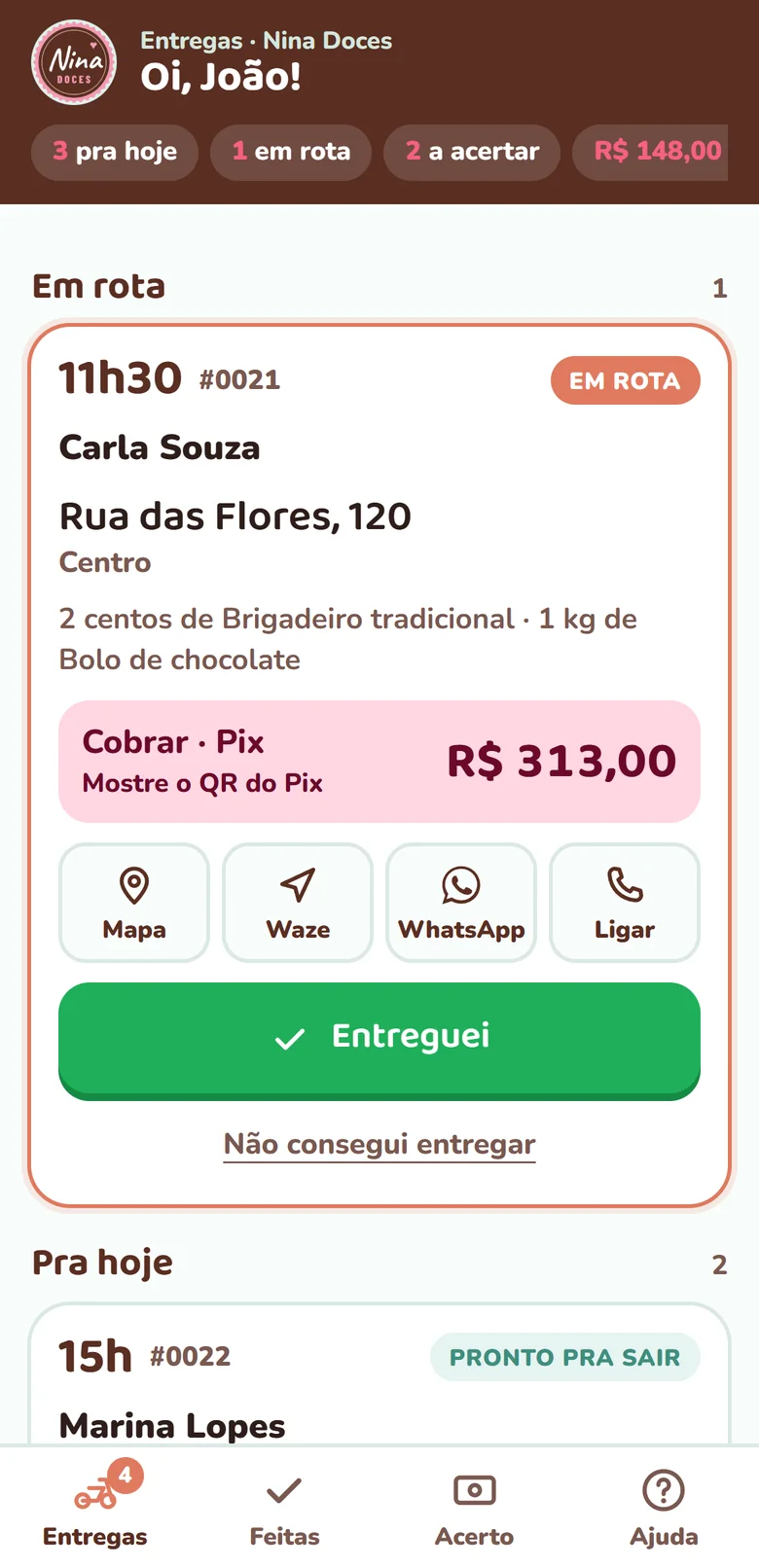 App do entregador com as entregas do dia